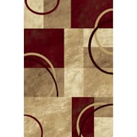 (B645) Superior Burgundy & Tan Geometric Area Rug, 5x7