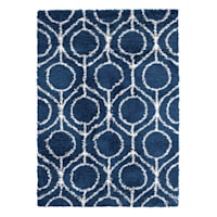 (C156) Blue & Ivory Geometric Soft Shag Area Rug, 5x7