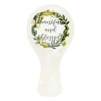 Earthenware Antique White Spoon Rest/Garland Thankful/Blessed