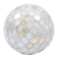 White & Gold Mosaic Glass Ball, 4"