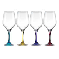 Set of 4 Tri-Color Stemmed Wine Glasses, 15.5oz