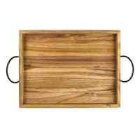 Rectangle Acacia Wood Tray with Iron Handles