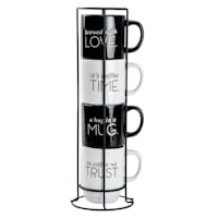 Set of 4 Stacked Coffee Sentiment Mugs, 14oz