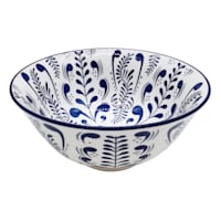 Blue & White Scroll Print Ceramic Bowl