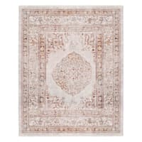 (B657) Blue & Ivory Faded Traditional Medallion Design Area Rug, 8x10