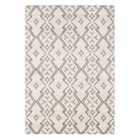 (A463) Raymond Ivory & Dark Grey Moroccan Styled Area Rug, 5x8