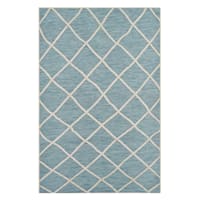 (E282) Aqua & Cream Flatweave Outdoor Soft Moroccan Style Design Rug, 3x5