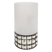 Frosted Glass Hurricane with Woven Base, 9"