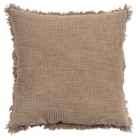 Brown Cotton Waffle Textured Fringe Throw Pillow, 18"