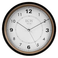 Black & Rose Gold Modern Round Wall Clock with White Dial, 12"