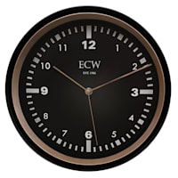 Black & Rose Gold Modern Round Wall Clock with Black Dial, 12"