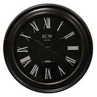 Distressed Bronze Round Wall Clock with Black Dial, 30"