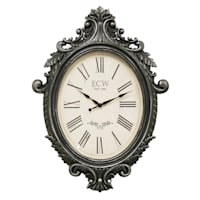 Grey Ornate Oval Wall Clock, 22x30