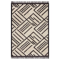 (C161) Tracey Boyd Grey & Beige Fringe Area Rug, 4x6