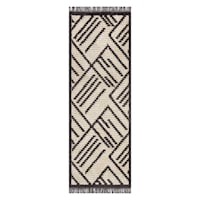 (C161) Tracey Boyd Black & Ivory Fringe Runner, 2x7