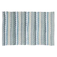 Blue Striped Cotton Chenille Accent Rug, 20x32