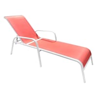 Stackable Coral Sling Patio Chaise Lounge Chair with White Frame