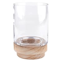 Honeybloom Clear Glass Hurricane with Wood Base, 5"