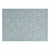 (E306) Aqua Geometric Wave Indoor & Outdoor Accent Rug, 2x4