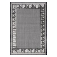 (E303) Dark Blue & Cream Greek Key Indoor & Outdoor Area Rug, 5x7