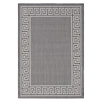 (E303) Dark Blue & Cream Greek Key Indoor & Outdoor Area Rug, 8x10