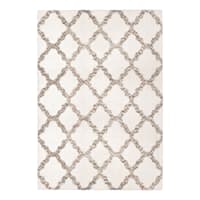 (C162) Windsor White Quatrefoil Shag Area Rug, 8x10