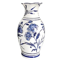 Providence White & Blue Floral Ceramic Vase, 8.5"