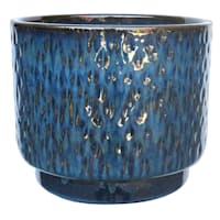 Navy Blue Dimpled Ceramic Outdoor Planter, Large