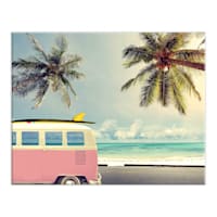 Pink Van with Palm Trees Canvas Wall Art, 28x22