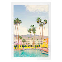 Glass Framed Pool with Palm Trees Framed Print Canvas Wall Art, 16x24