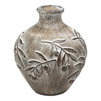 Brown Carved Leaf Vase, 7"