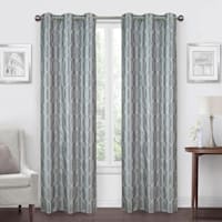 White & Grey Faux Silk Embroidered Blackout Grommet Curtain Panel, 84"