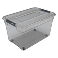 Grey Tinted Storage Container with Dual Hinging Lid & Wheels, 52l