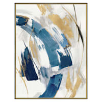 31X41 Indigo Crescent Ii Framed Embellished Canvas