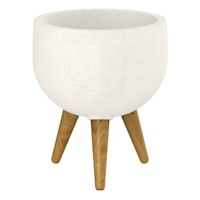 Japi All Weather Proof Off-White Round Rustic Planter Stand, Small