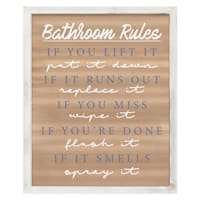Bathroom Rules Wooden Wall Sign, 16x20