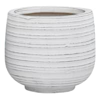 Indoor Whitewashed Horizontal Lines Ceramic Planter, Medium