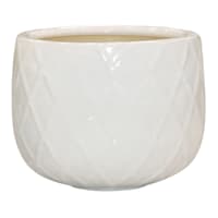 Indoor White Glazed Weave Textured Ceramic Planter, Medium