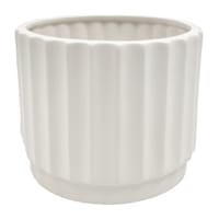 Indoor White Wave Cylinder Ceramic Planter, Medium