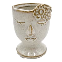 Indoor Mini Ceramic Face Pot with Bow, 4"