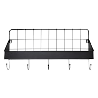 Black Metal Wall Shelf eith Hooks, 24X12