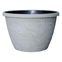 White Outdoor Planter with Vine Design, Small