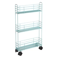 3-Tier Slim Metal Mesh Rolling Storage Cart, Eggshell Blue