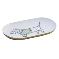 White & Gold Oval Dog Trinket Tray, 8x5