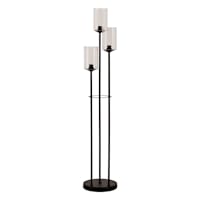 Black 3-Light Metal & Glass Floor Lamp with Seeded Glass Shades, 59"