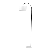 Black Arc Floor Lamp with Marble Base & White Fabric Drum Shade, 70"
