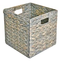 Grey Arrow Weave Water Hyacinth Storage Basket with Cutout Handles, 10.5"