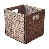 Brown Arrow Weave Water Hyacinth Storage Basket with Cutout Handles, 10.5"