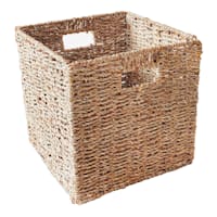 Natural Woven Seagrass Storage Basket with Cutout Handles, 10.5"