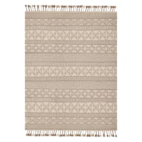 (A469) Found & Fable Arthur Ivory & Grey Area Rug with Tassels, 8x10